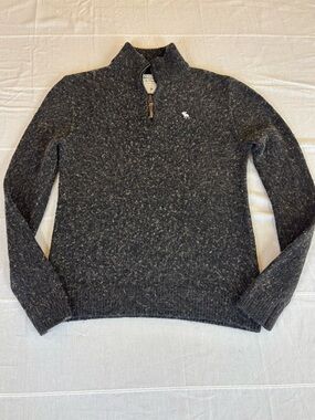 Abercrombie & Fitch Wool Blend Quarter Zip Sweater Gray Marl‎ Mock Neck Pullover